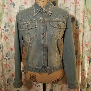 Rainbow Iridescent Rhinestone Denim Jacket